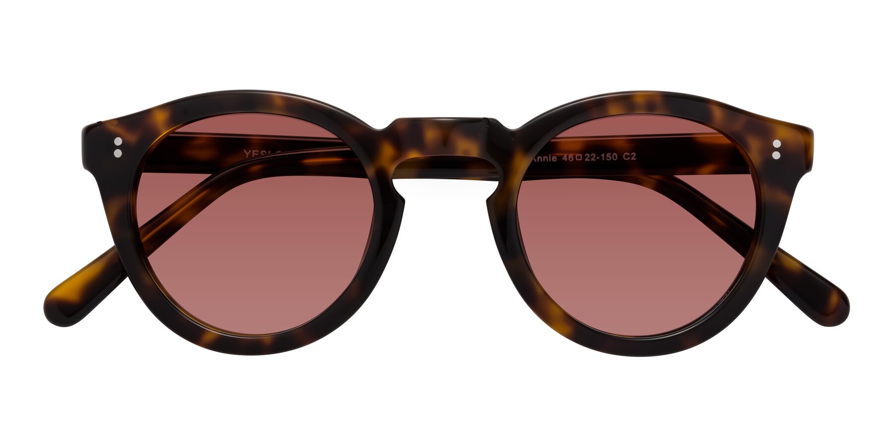 Folded Front of Annie in Tortoise with Garnet Tinted Lenses