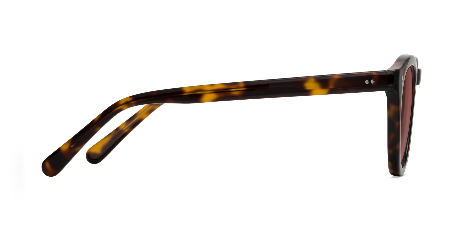 Side of Annie in Tortoise with Garnet Tinted Lenses