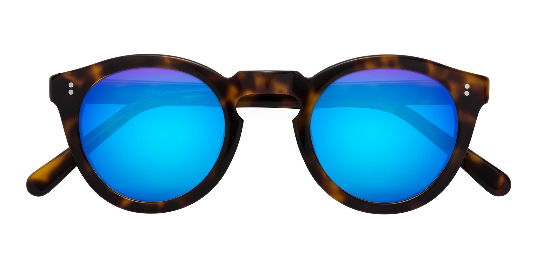 Folded Front of Annie in Tortoise with Blue Mirrored Lenses