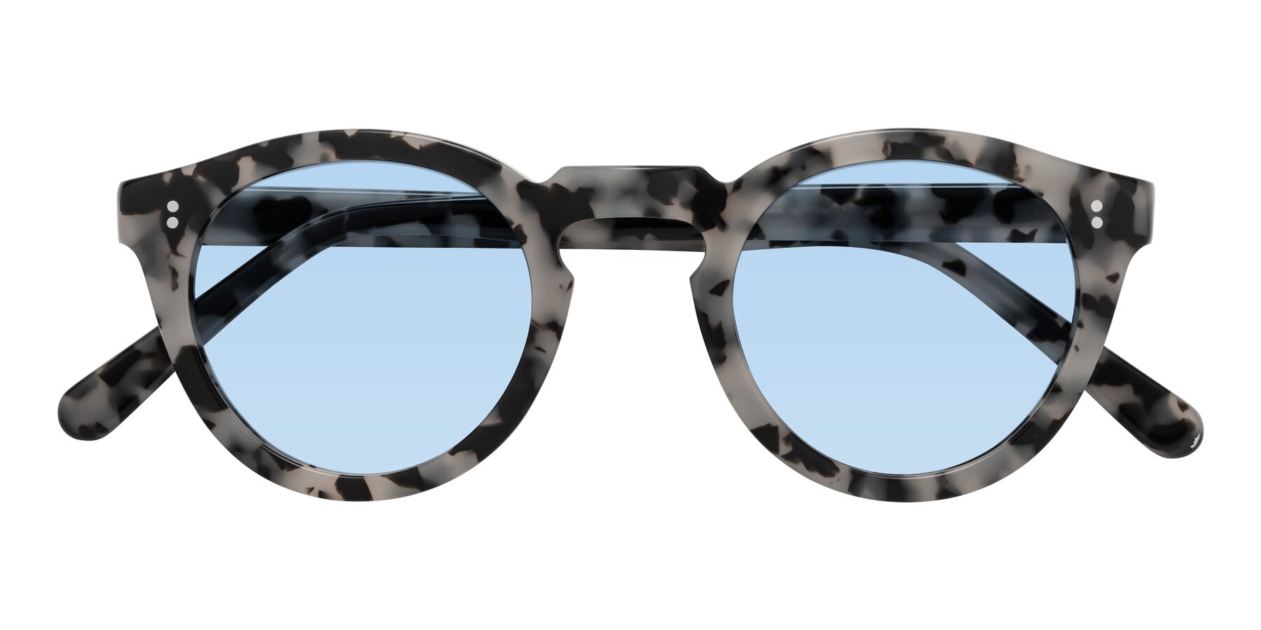Folded Front of Annie in Ivory Tortoise with Light Blue Tinted Lenses