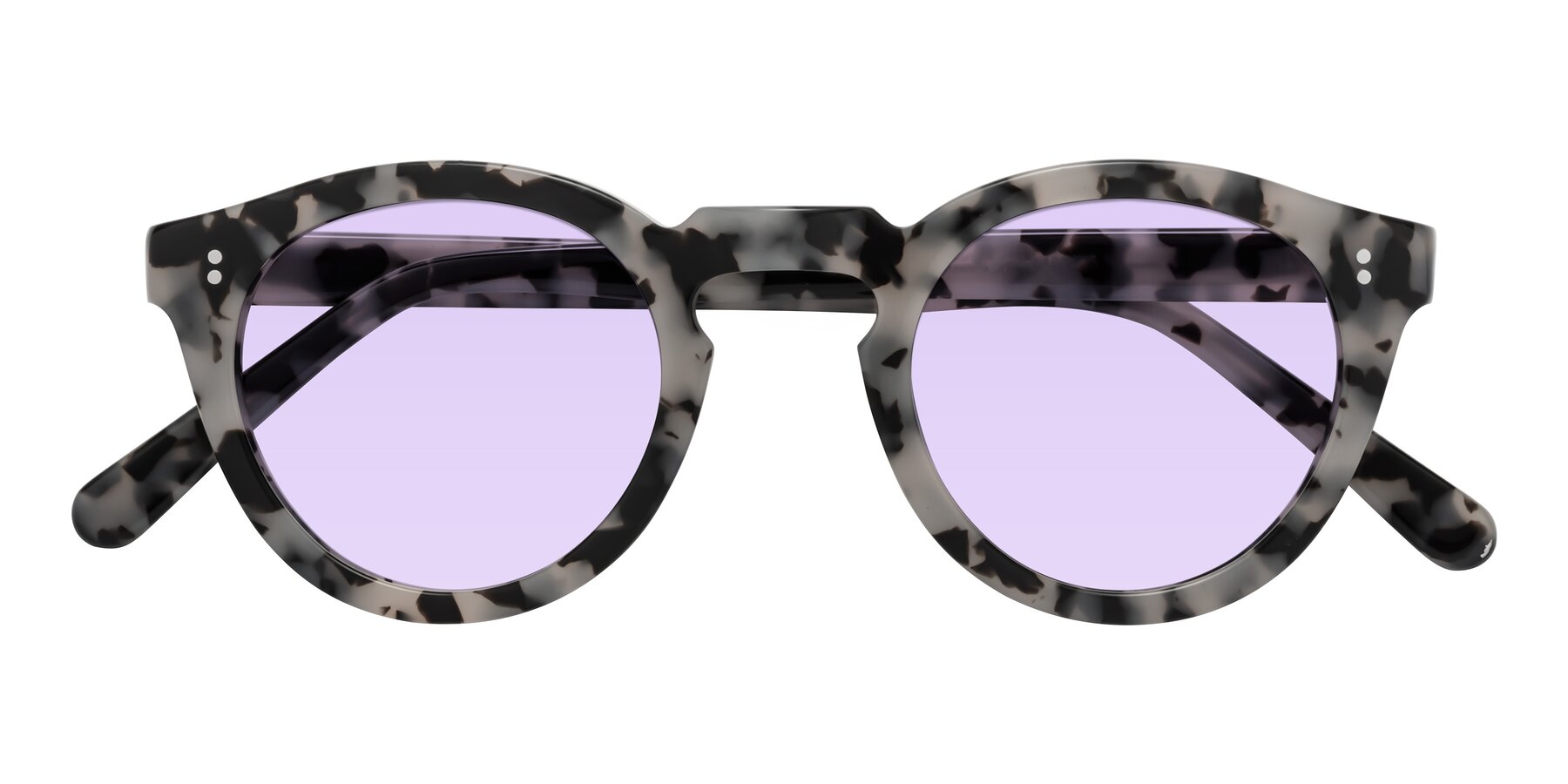 Folded Front of Annie in Ivory Tortoise with Light Purple Tinted Lenses