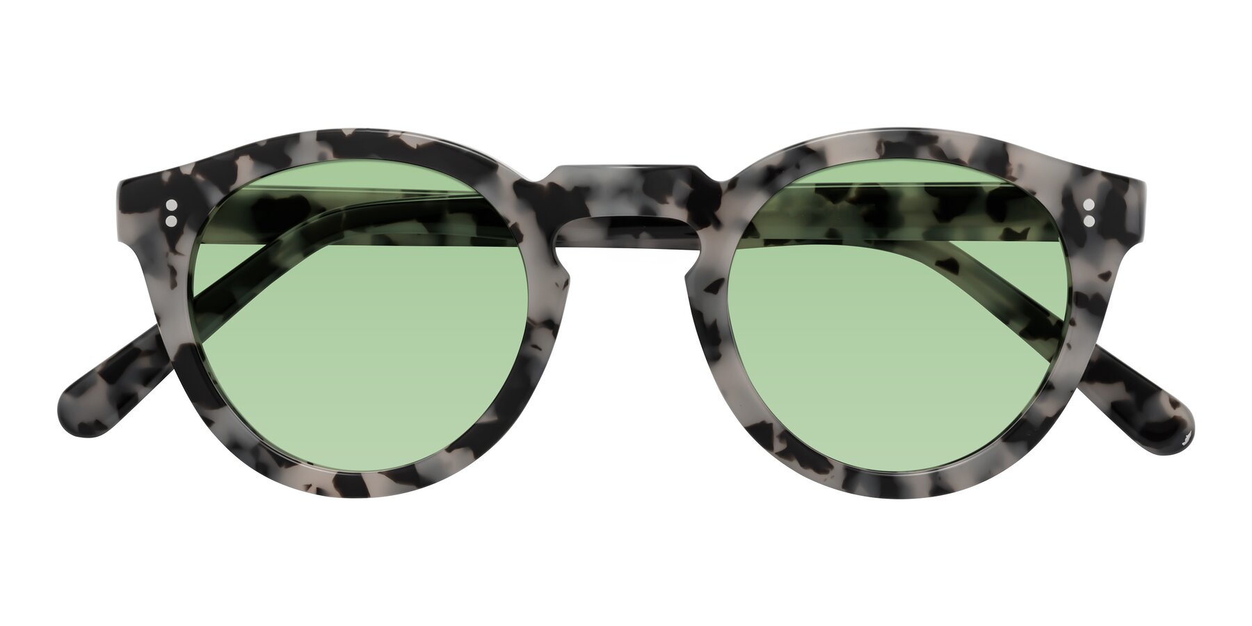 Folded Front of Annie in Ivory Tortoise with Medium Green Tinted Lenses