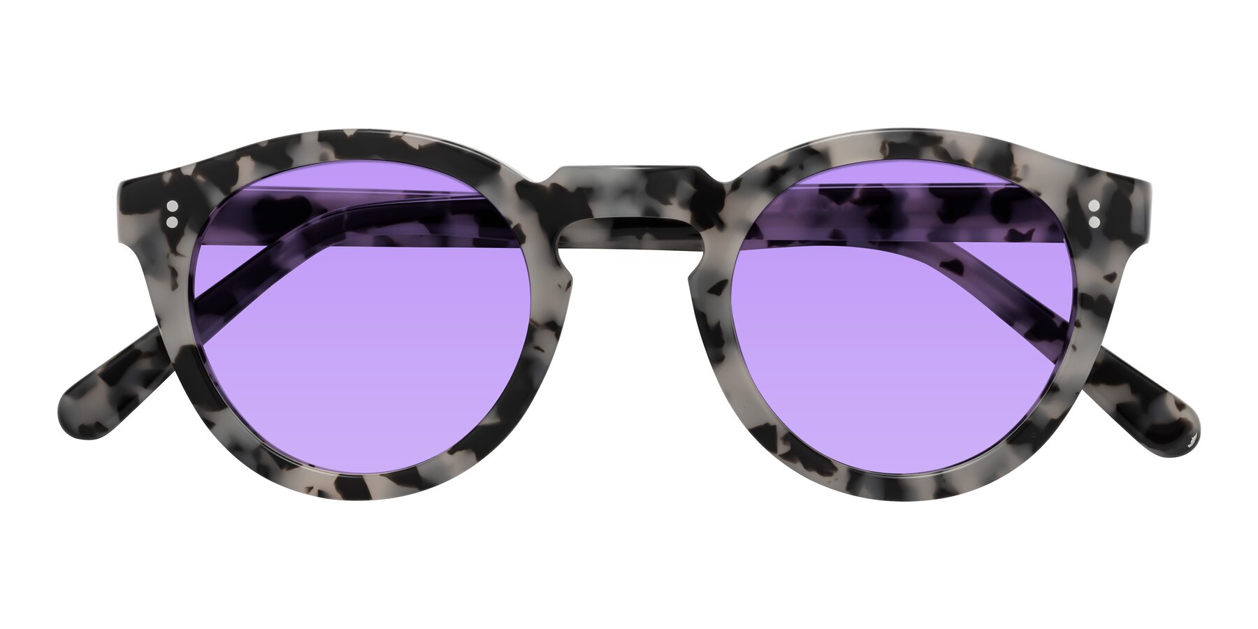 Folded Front of Annie in Ivory Tortoise with Medium Purple Tinted Lenses