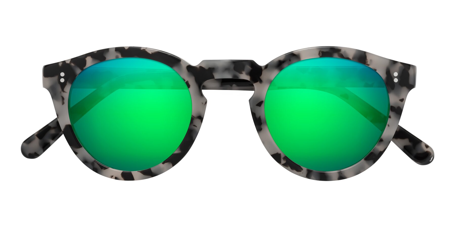 Folded Front of Annie in Ivory Tortoise with Green Mirrored Lenses