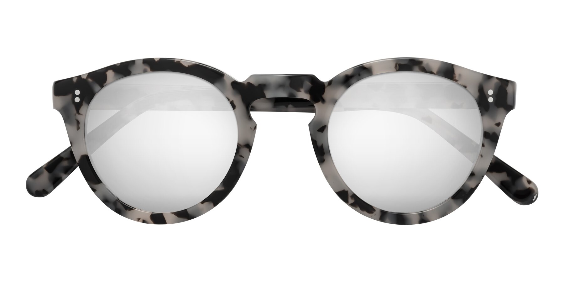 Folded Front of Annie in Ivory Tortoise with Silver Mirrored Lenses