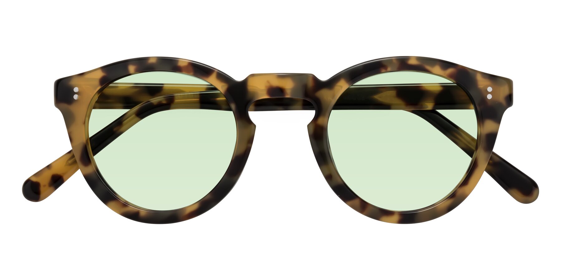 Folded Front of Annie in Golden Tortoise with Light Green Tinted Lenses