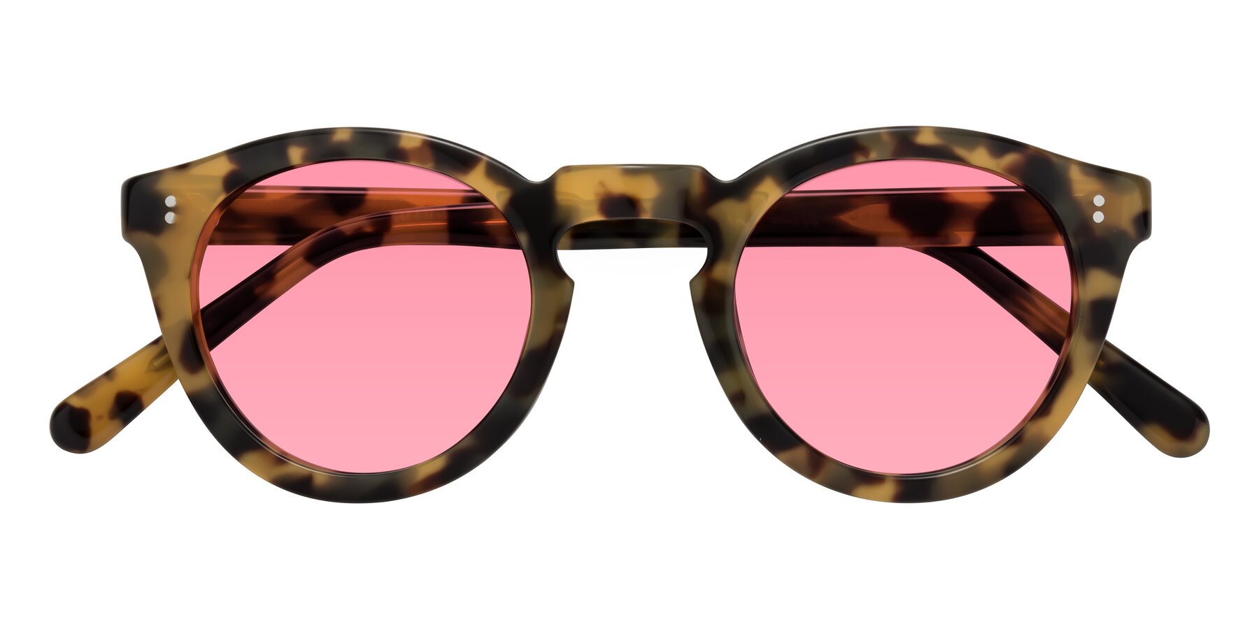 Folded Front of Annie in Golden Tortoise with Pink Tinted Lenses