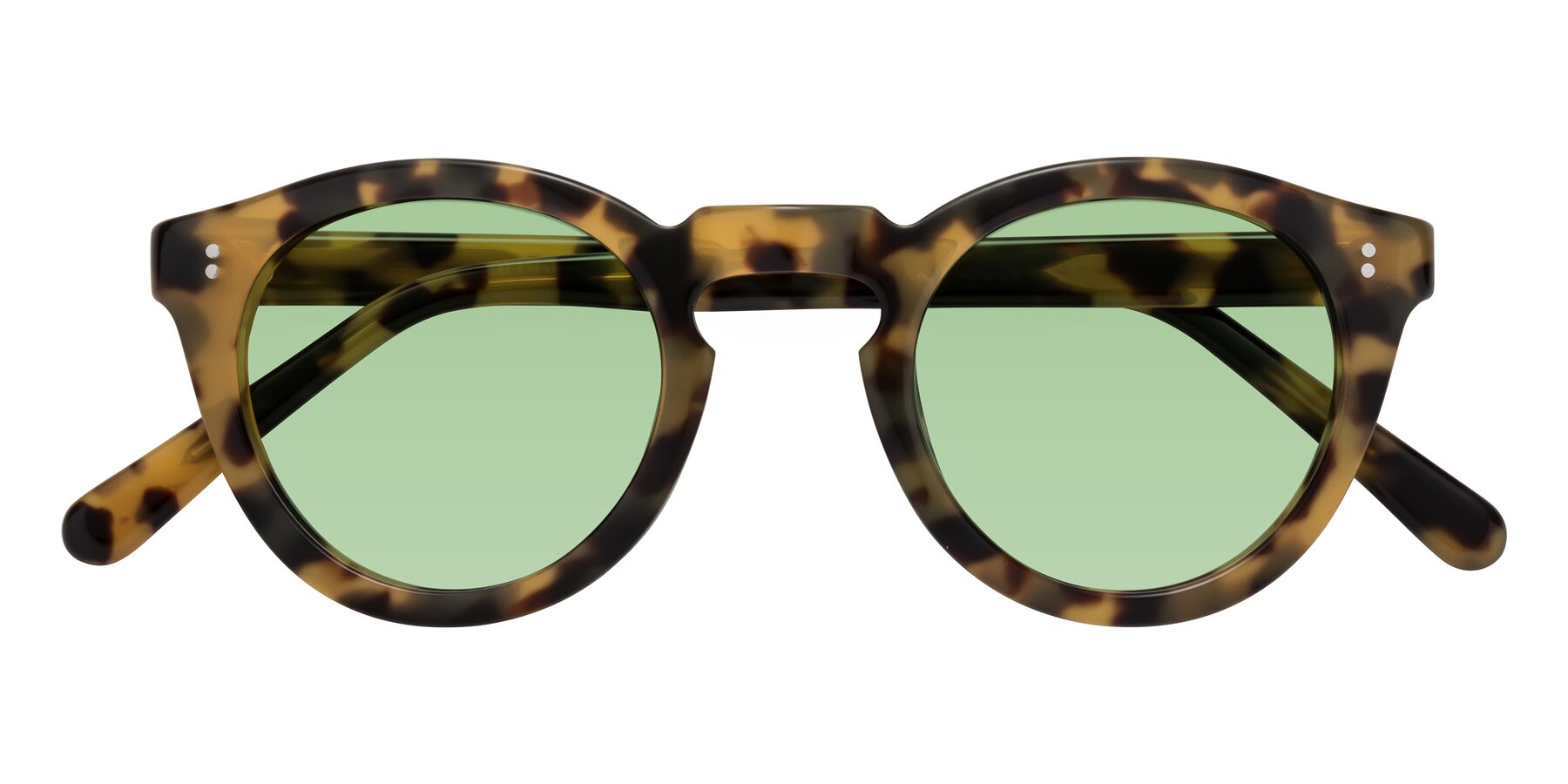 Folded Front of Annie in Golden Tortoise with Medium Green Tinted Lenses