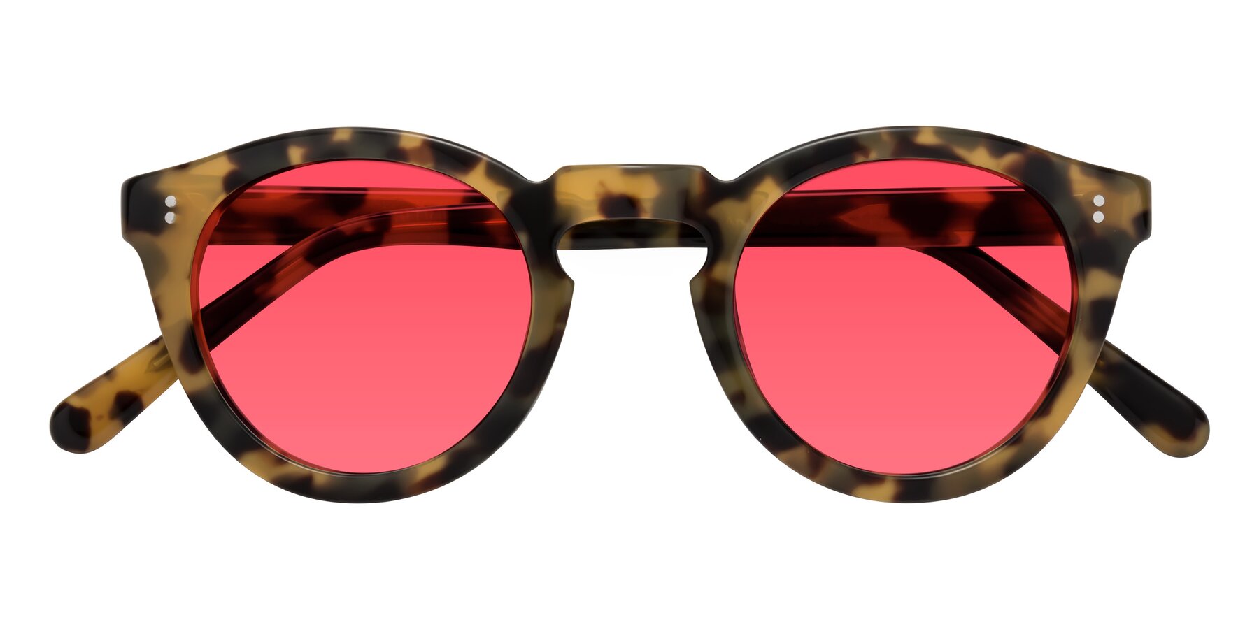Folded Front of Annie in Golden Tortoise with Red Tinted Lenses