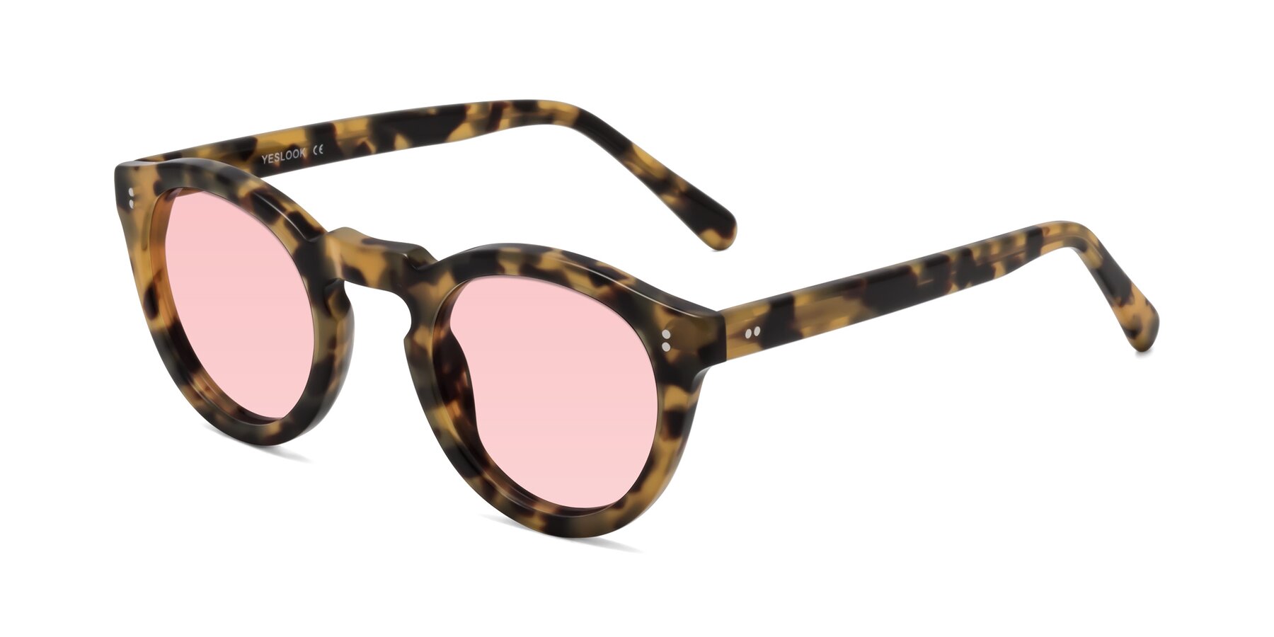 Angle of Annie in Golden Tortoise with Light Garnet Tinted Lenses