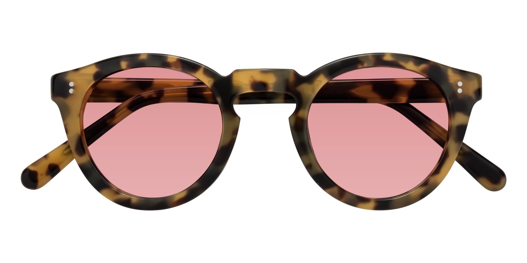 Folded Front of Annie in Golden Tortoise with Medium Garnet Tinted Lenses