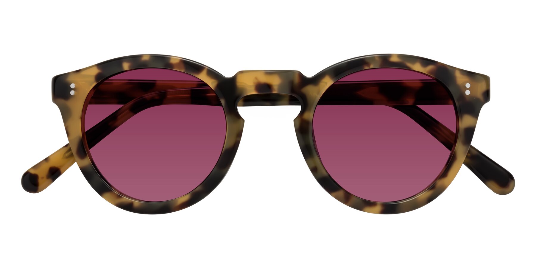 Folded Front of Annie in Golden Tortoise with Wine Tinted Lenses