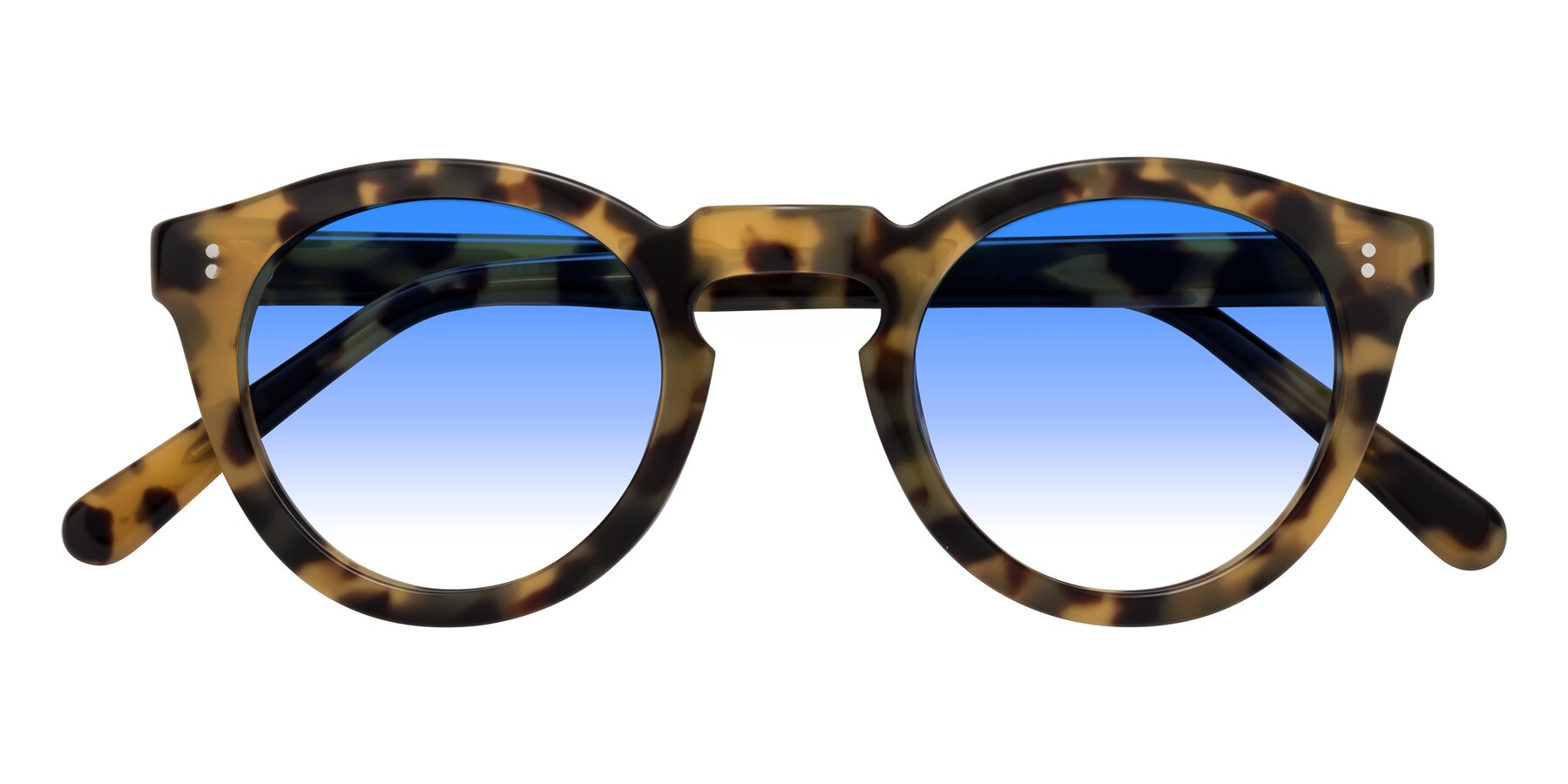Folded Front of Annie in Golden Tortoise with Blue Gradient Lenses