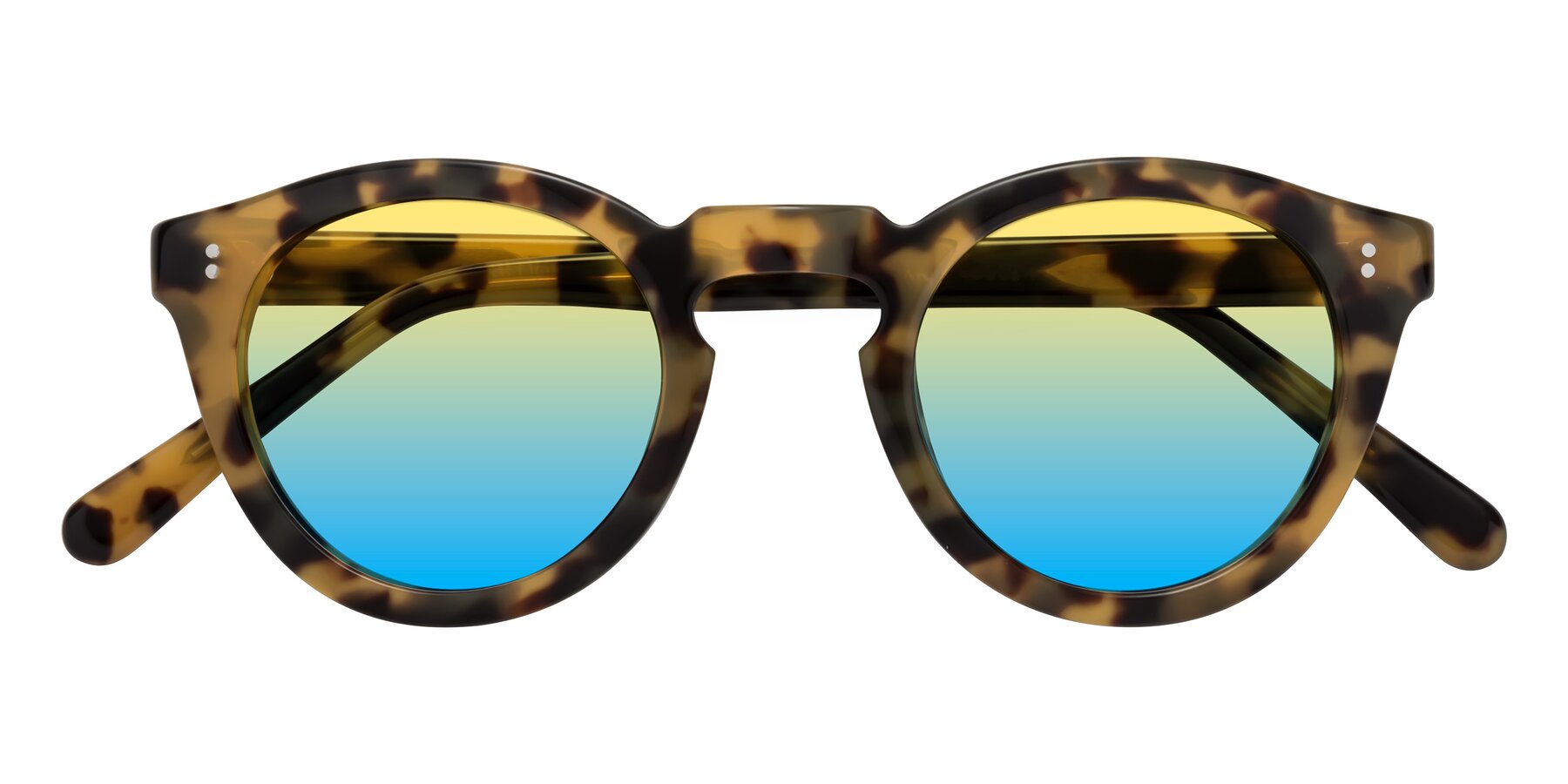 Folded Front of Annie in Golden Tortoise with Yellow / Blue Gradient Lenses