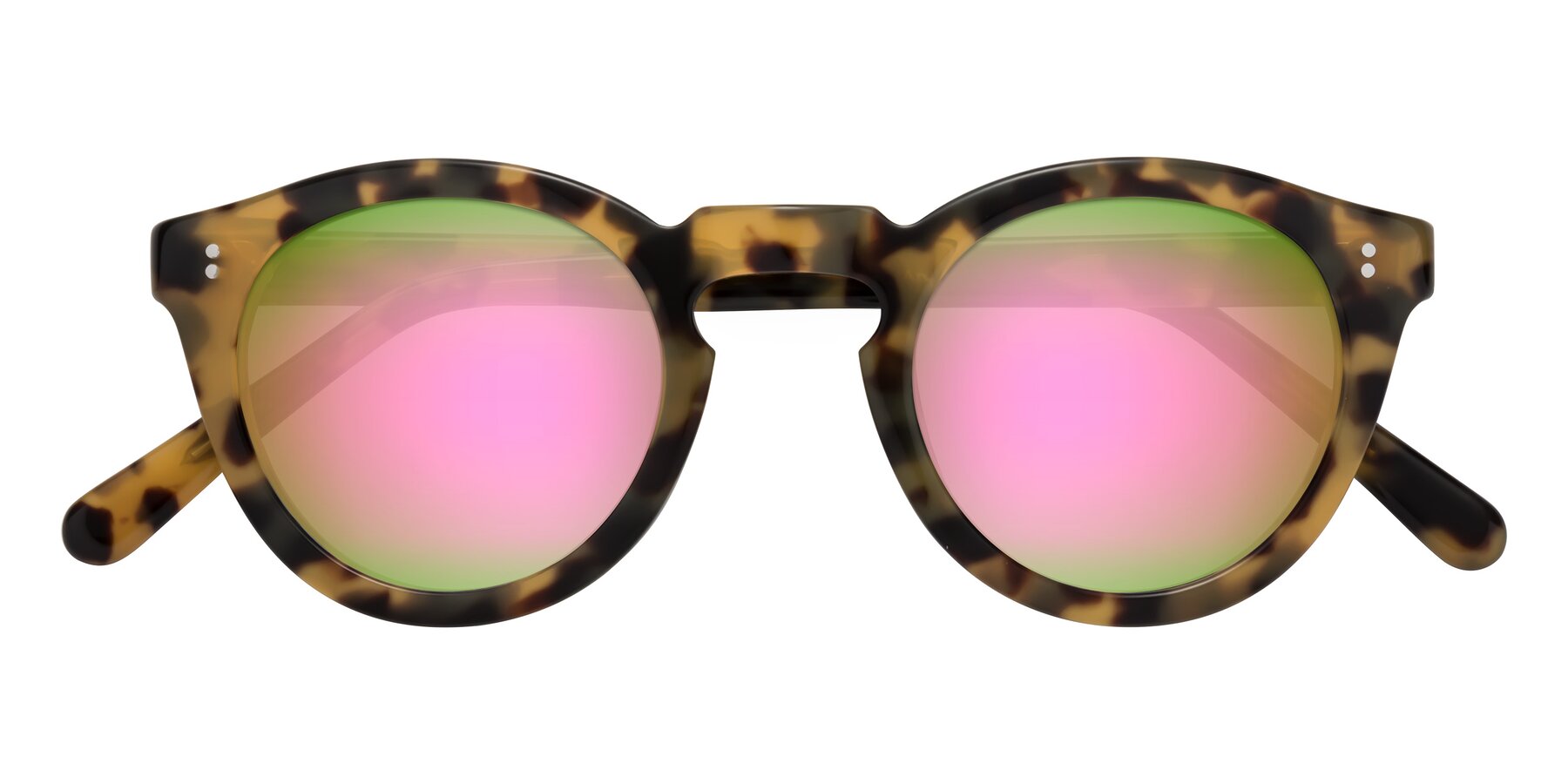 Folded Front of Annie in Golden Tortoise with Pink Mirrored Lenses