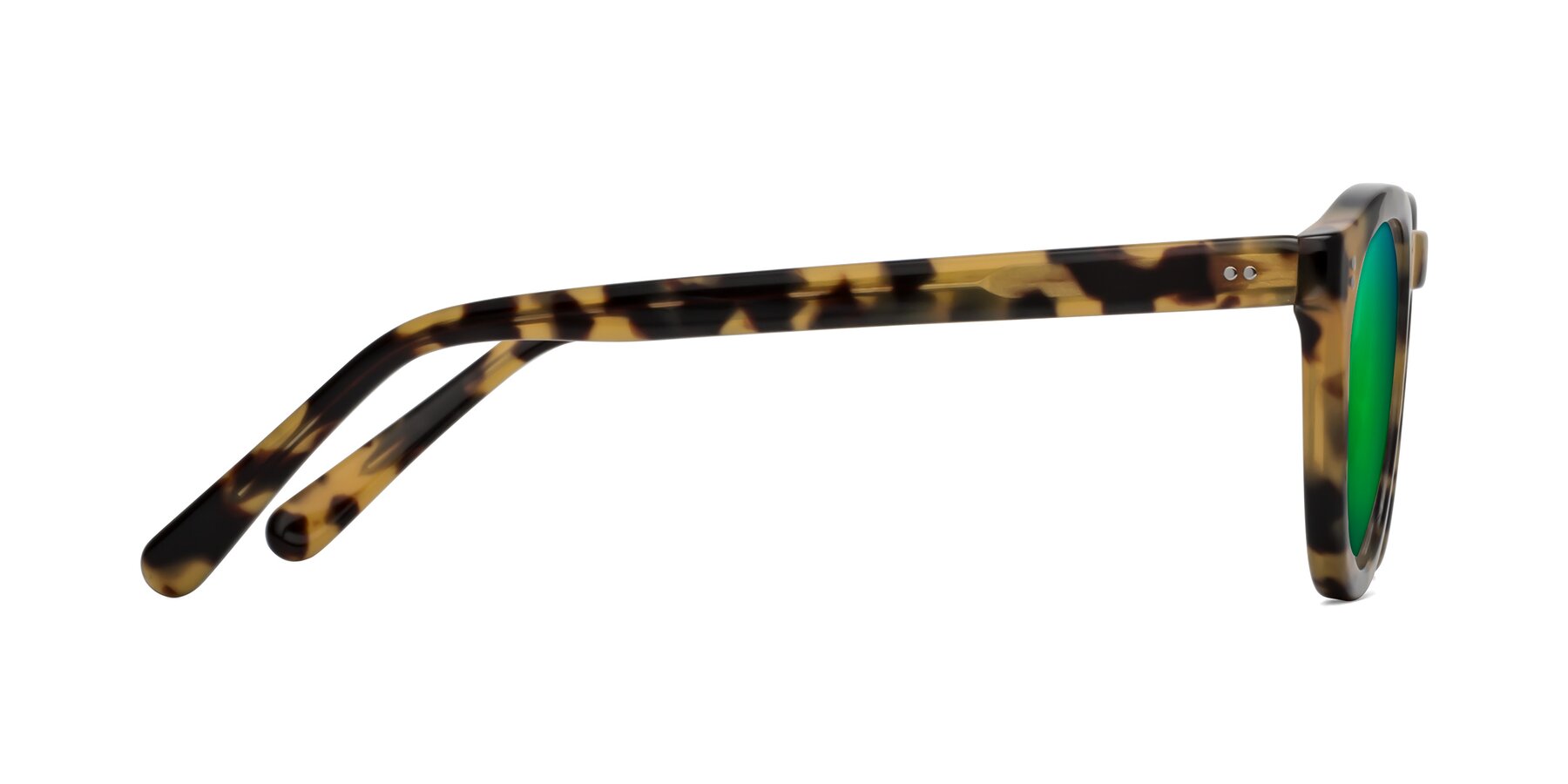 Side of Annie in Golden Tortoise with Green Mirrored Lenses