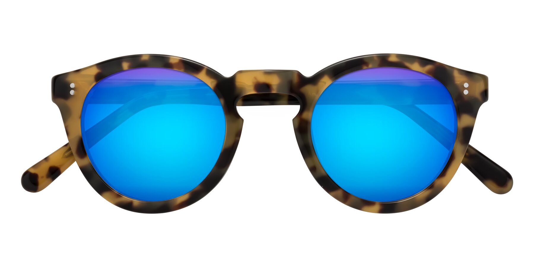 Folded Front of Annie in Golden Tortoise with Blue Mirrored Lenses