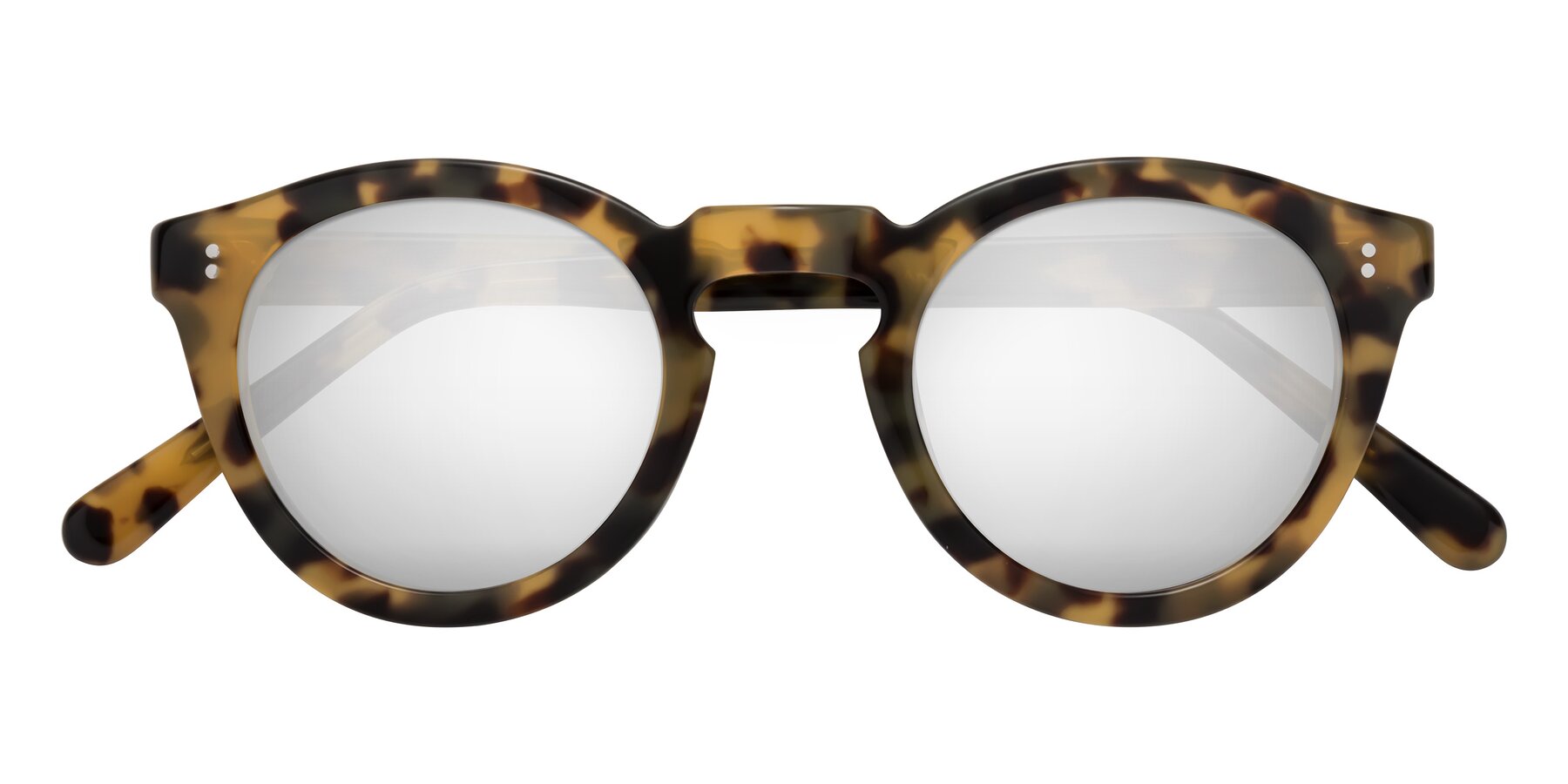 Folded Front of Annie in Golden Tortoise with Silver Mirrored Lenses