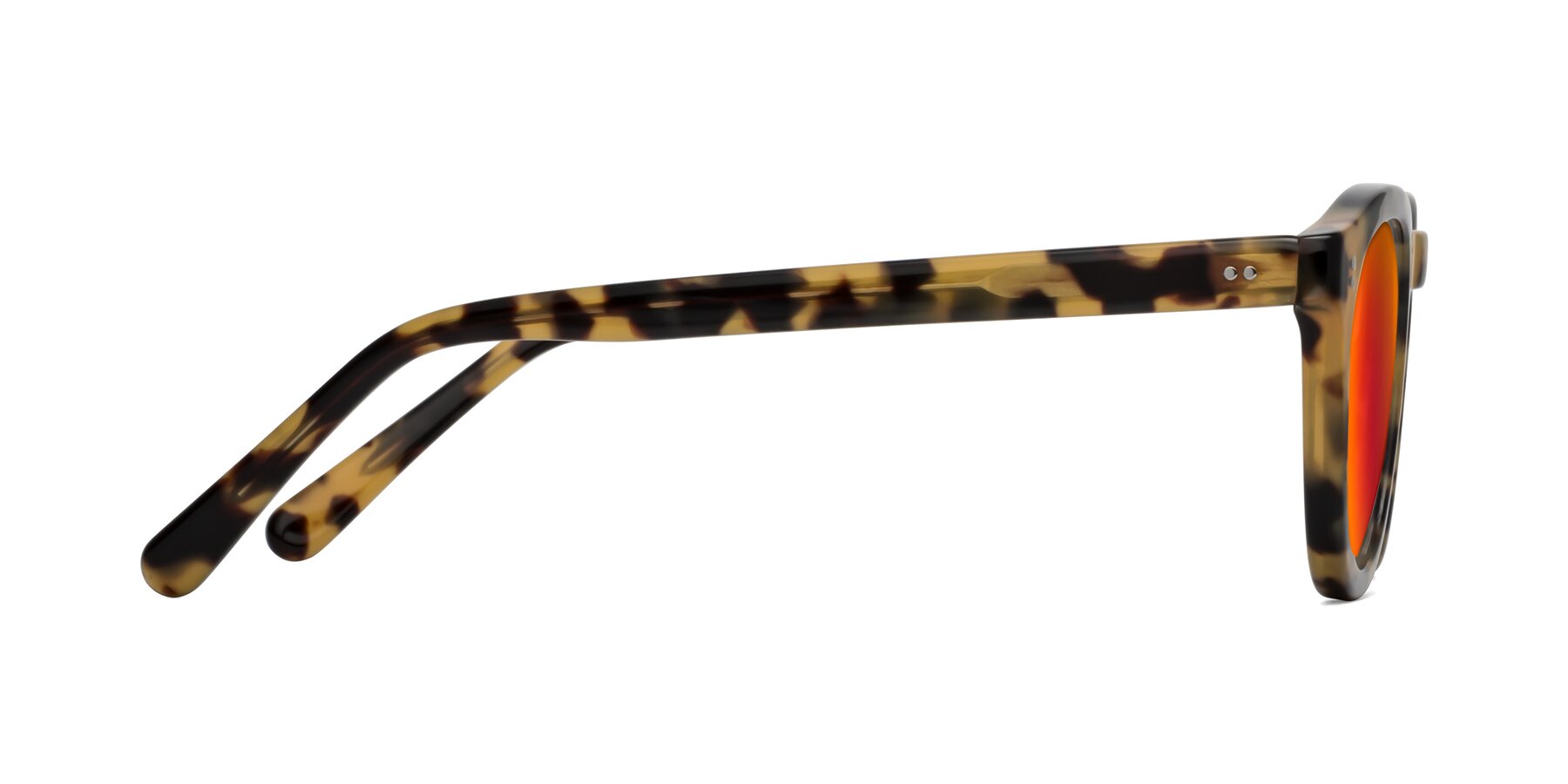 Side of Annie in Golden Tortoise with Red Gold Mirrored Lenses