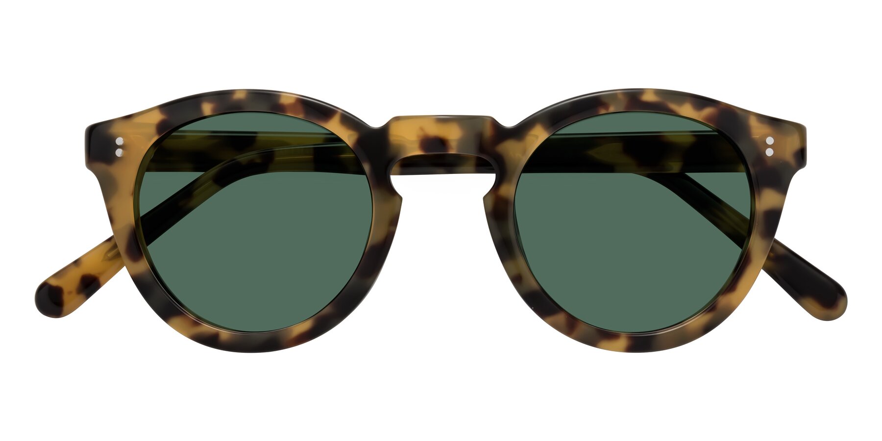Folded Front of Annie in Golden Tortoise with Green Polarized Lenses