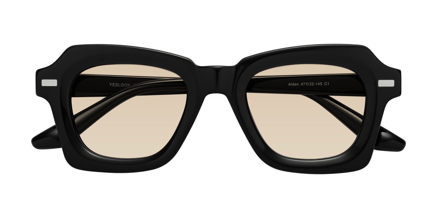 Folded Front of Alden in Black with Light Brown Tinted Lenses