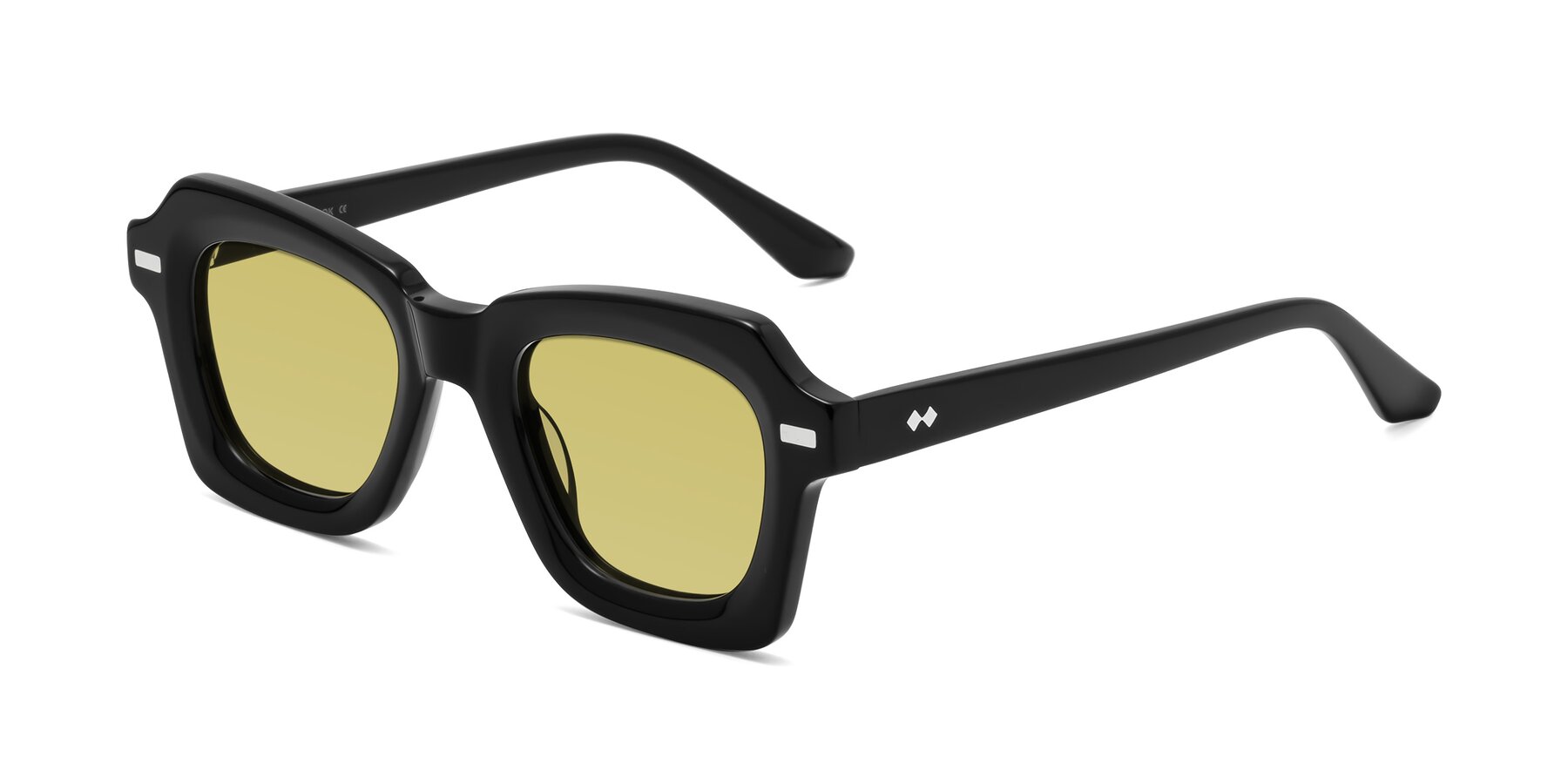 Angle of Alden in Black with Medium Champagne Tinted Lenses
