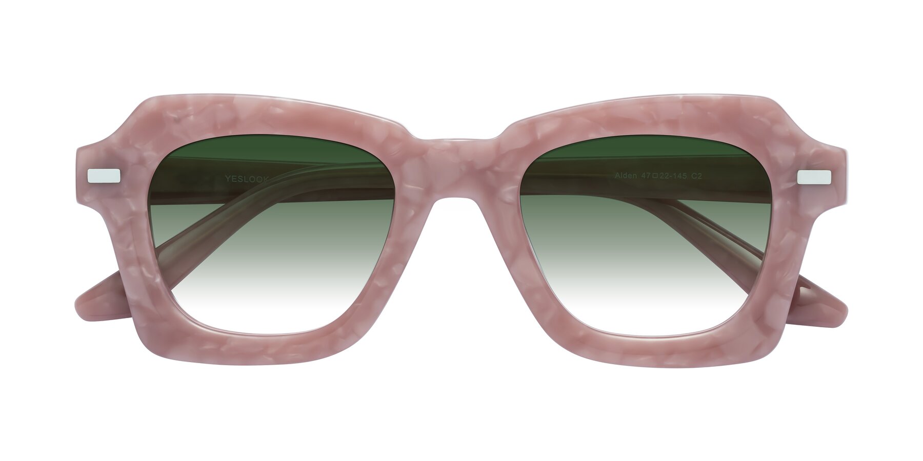 Folded Front of Alden in Plum Marble with Green Gradient Lenses