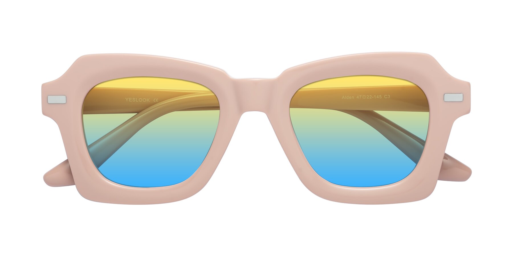 Folded Front of Alden in Baby Pink with Yellow / Blue Gradient Lenses