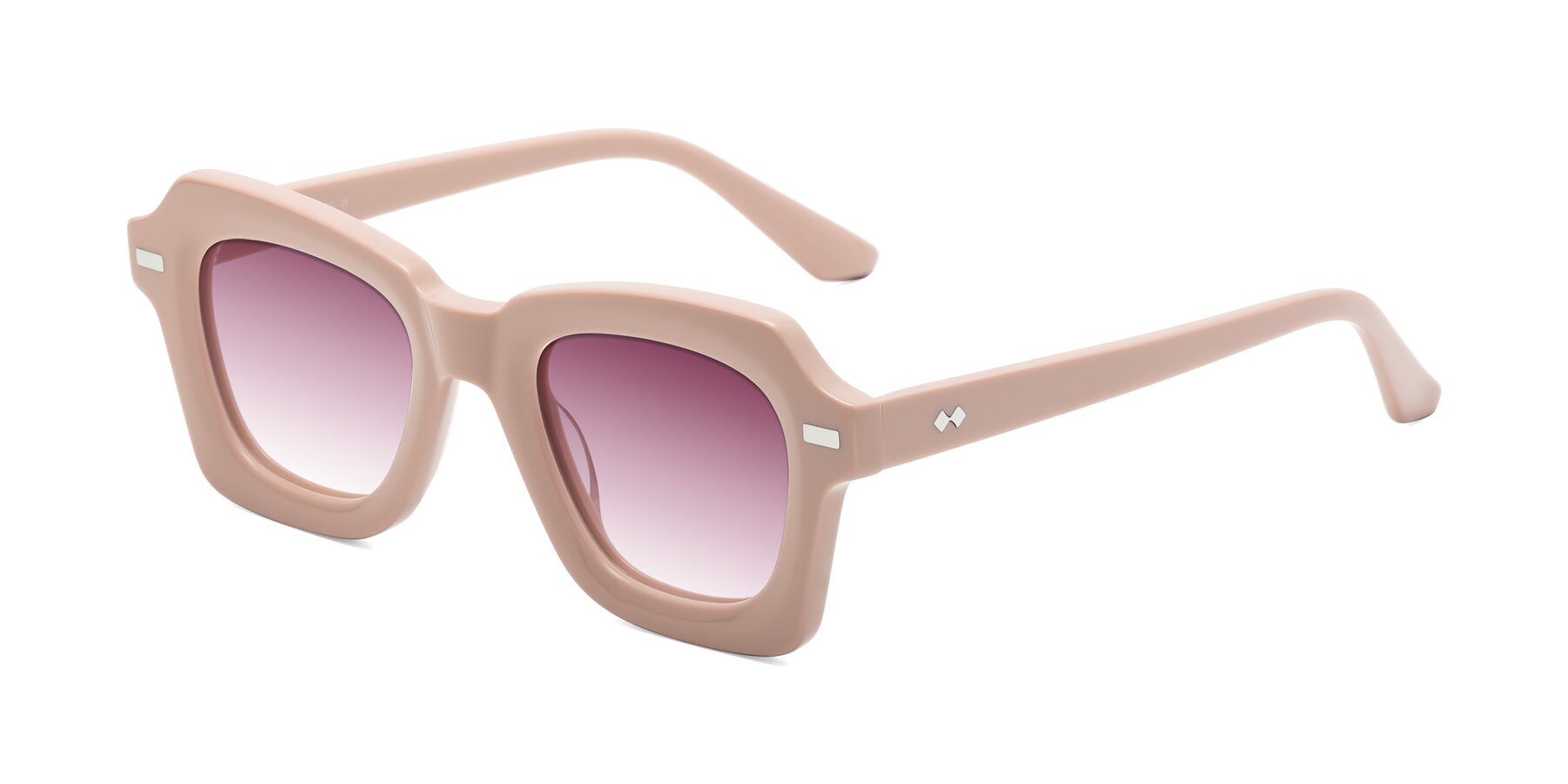 Angle of Alden in Baby Pink with Wine Gradient Lenses