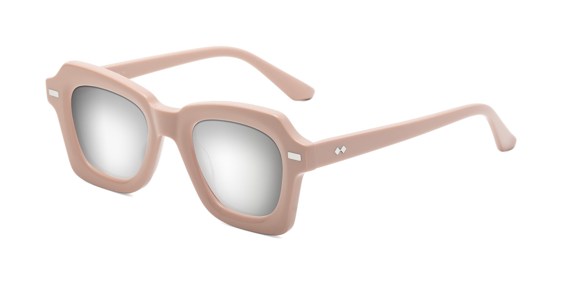 Angle of Alden in Baby Pink with Silver Mirrored Lenses