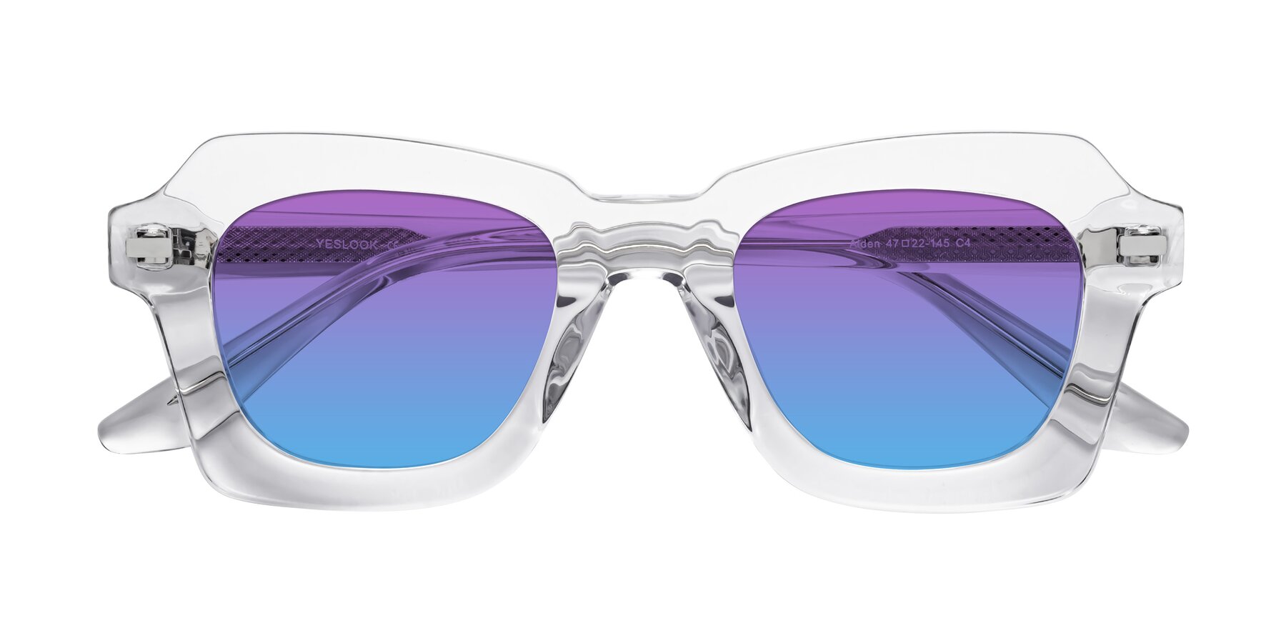 Folded Front of Alden in Clear with Purple / Blue Gradient Lenses