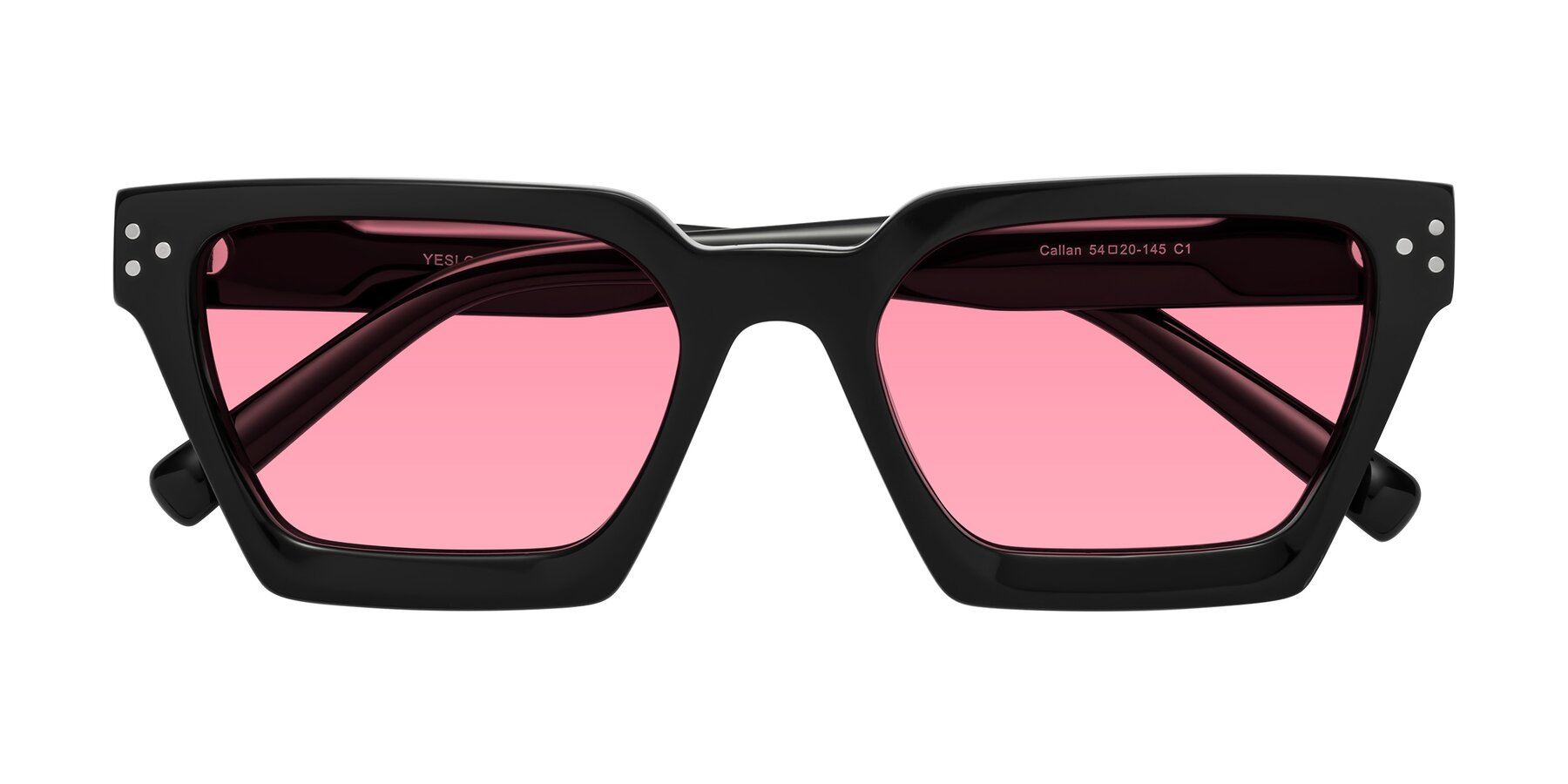 Folded Front of Callan in Black with Pink Tinted Lenses