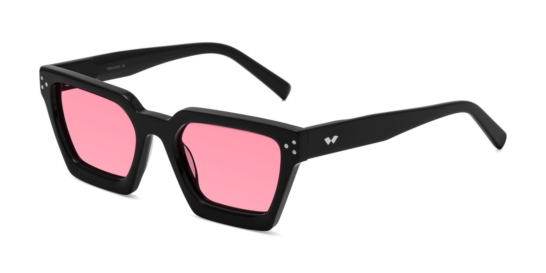 Angle of Callan in Black with Pink Tinted Lenses