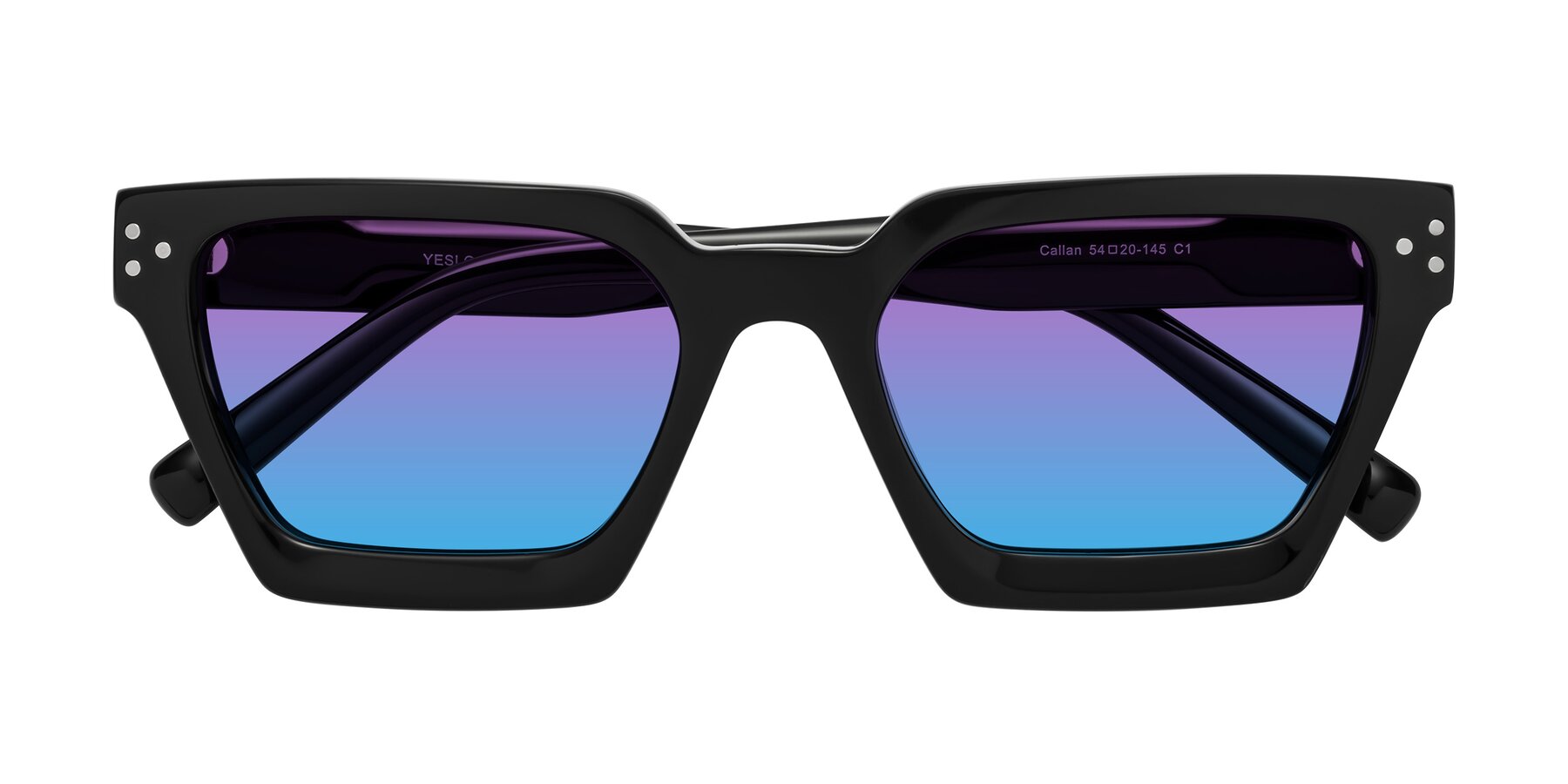 Folded Front of Callan in Black with Purple / Blue Gradient Lenses