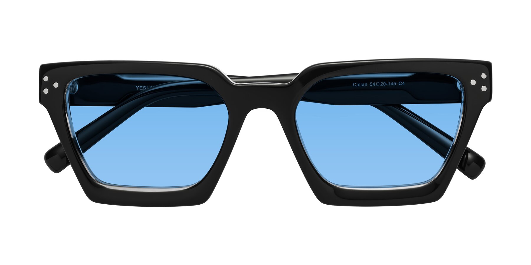 Black / Clear Hipster Acetate Trapezoid Tinted Sunglasses with Medium Blue Sunwear Lenses - Callan