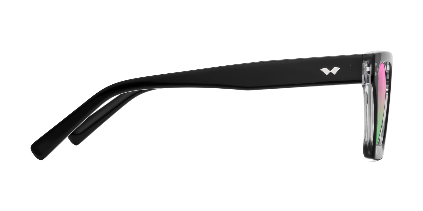 Side of Callan in Black/Clear with Pink / Green Gradient Lenses