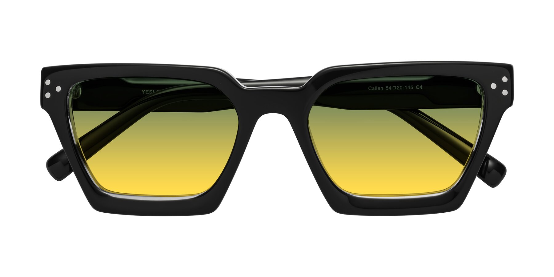 Folded Front of Callan in Black-Clear with Green / Yellow Gradient Lenses