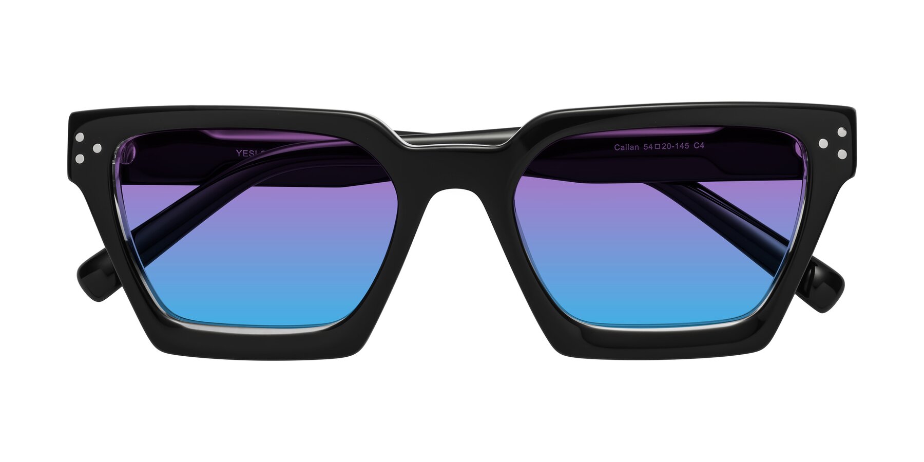 Folded Front of Callan in Black-Clear with Purple / Blue Gradient Lenses