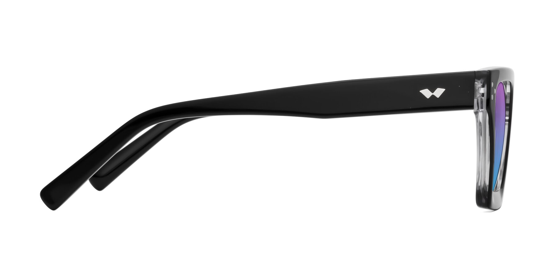 Side of Callan in Black-Clear with Purple / Blue Gradient Lenses