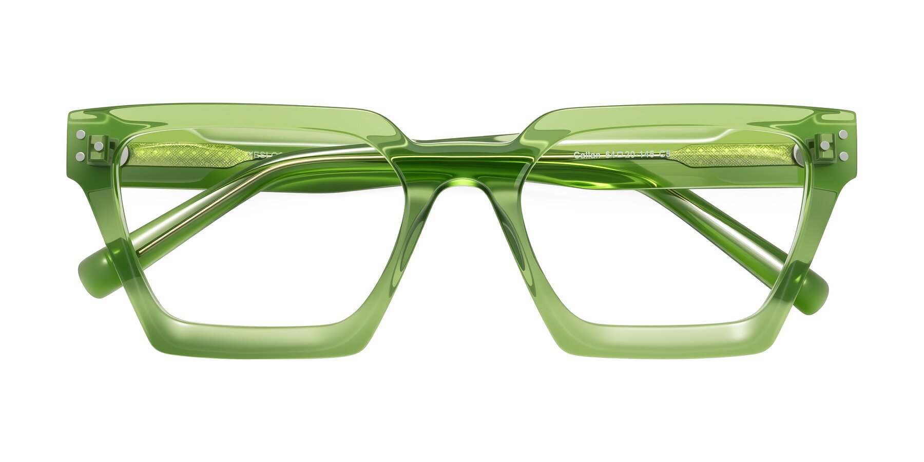 Folded Front of Callan in Grass Green with Clear Eyeglass Lenses