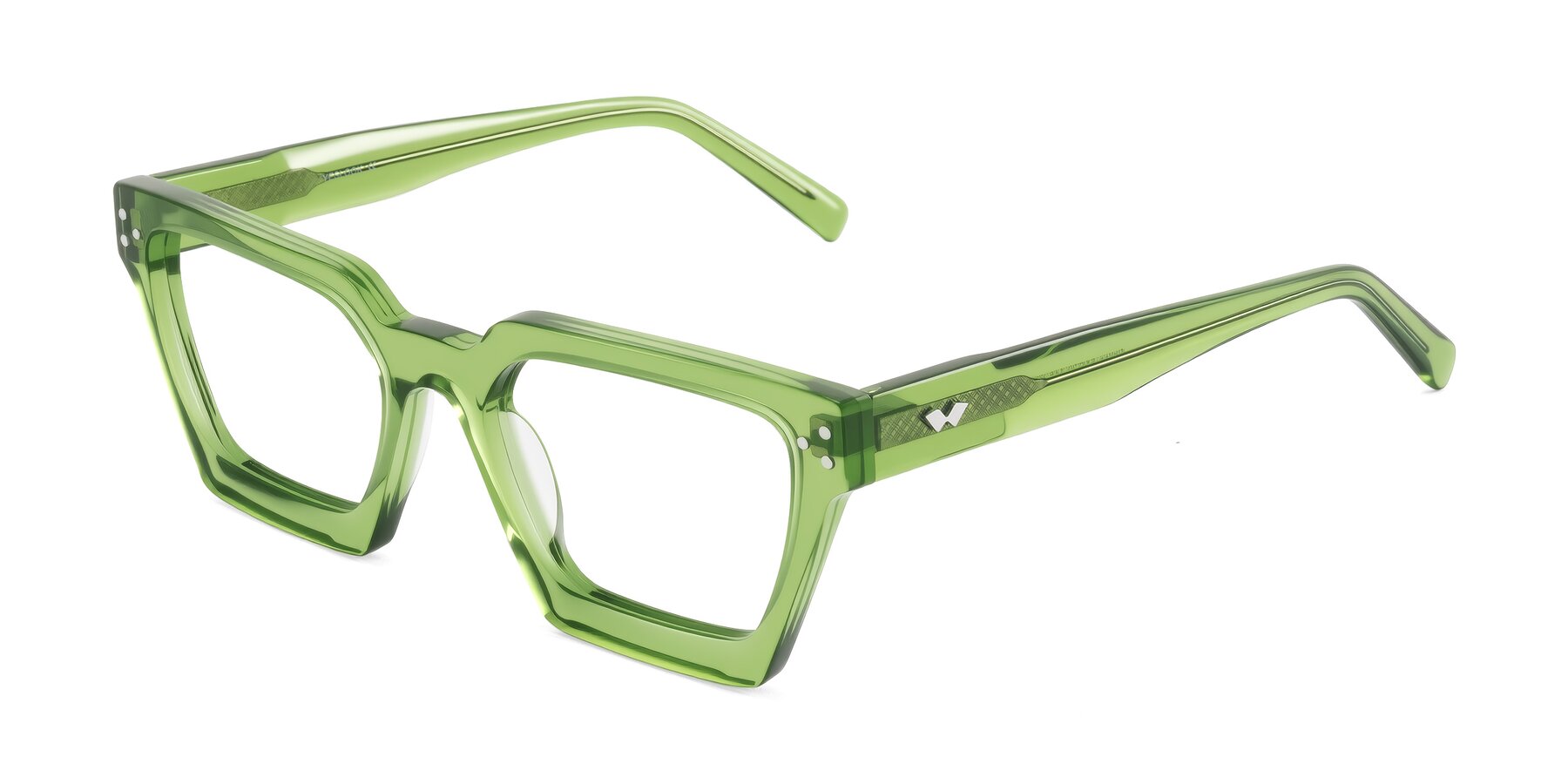 Angle of Callan in Grass Green with Clear Eyeglass Lenses