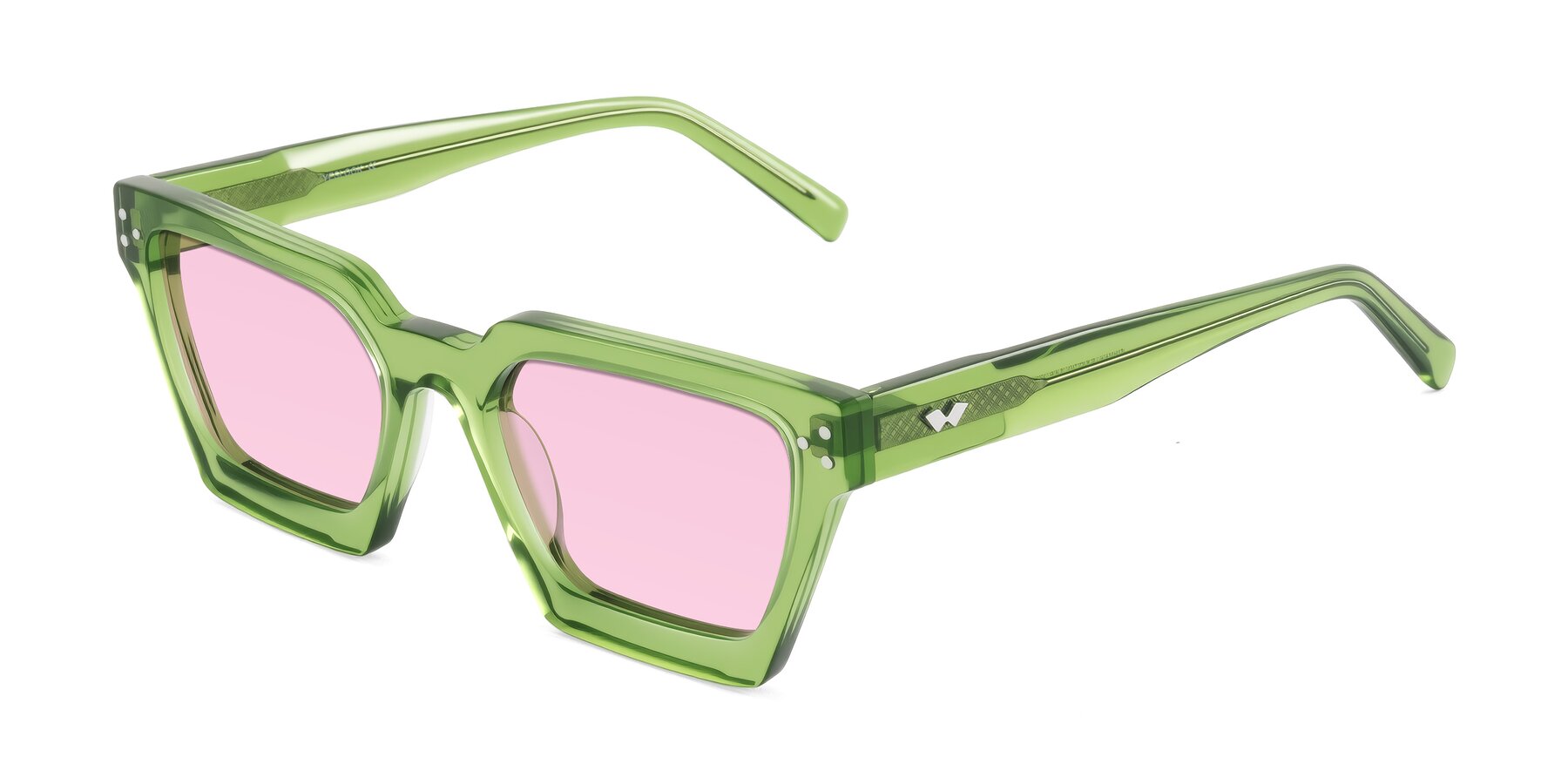 Angle of Callan in Grass Green with Light Pink Tinted Lenses