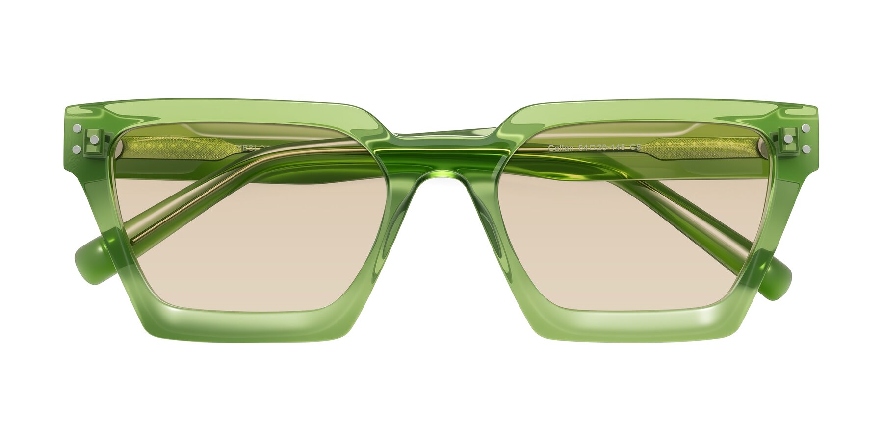 Folded Front of Callan in Grass Green with Light Brown Tinted Lenses