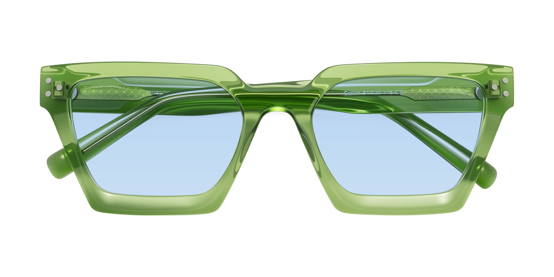 Folded Front of Callan in Grass Green with Light Blue Tinted Lenses