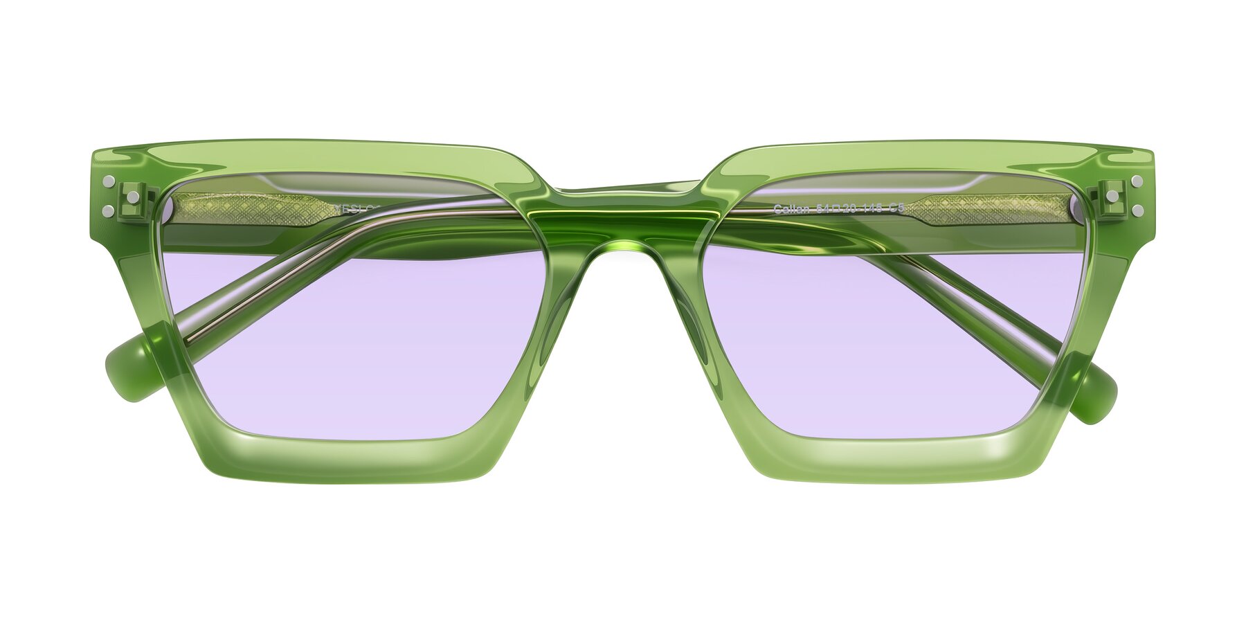 Folded Front of Callan in Grass Green with Light Purple Tinted Lenses