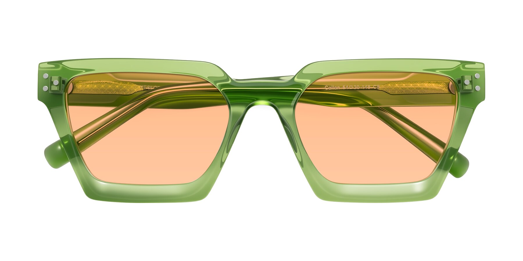 Folded Front of Callan in Grass Green with Light Orange Tinted Lenses