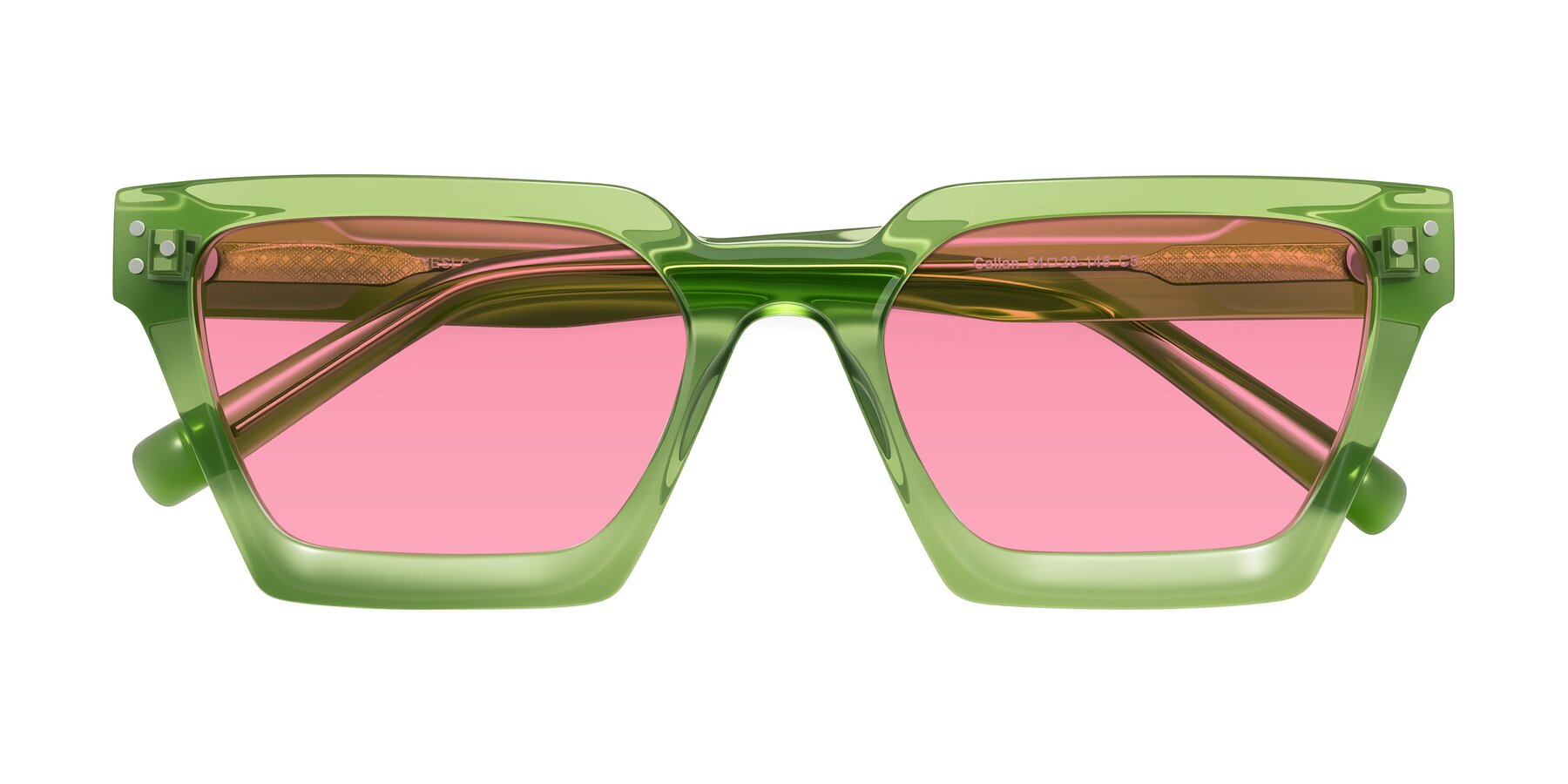 Folded Front of Callan in Grass Green with Pink Tinted Lenses