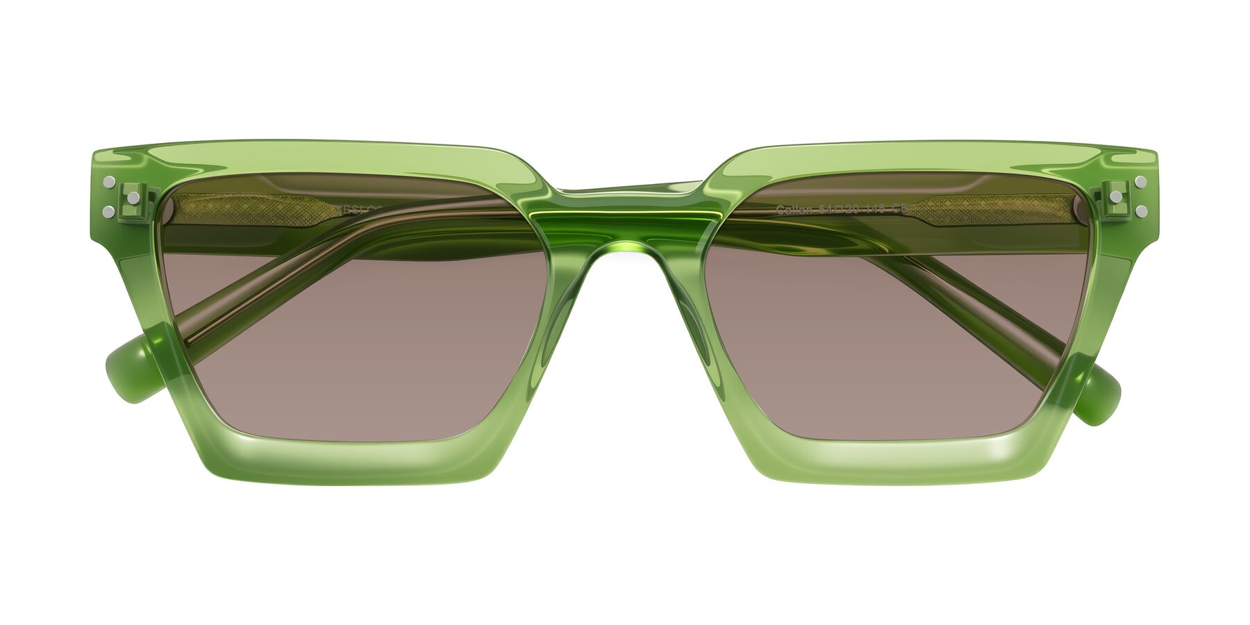 Folded Front of Callan in Grass Green with Medium Brown Tinted Lenses