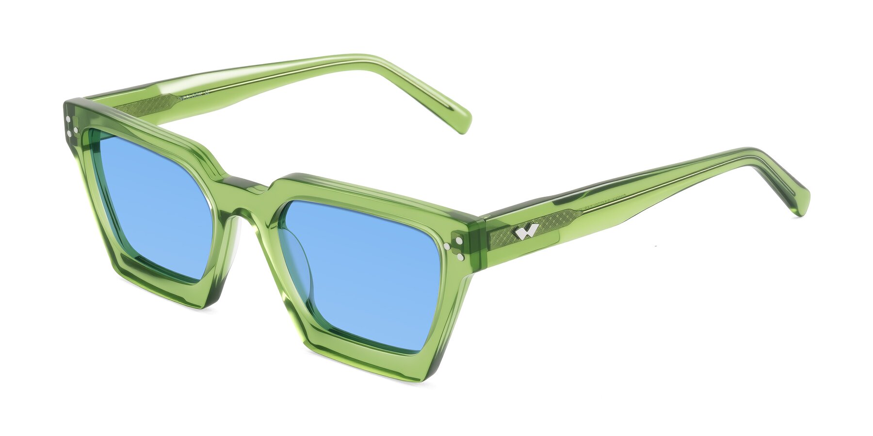 Angle of Callan in Grass Green with Medium Blue Tinted Lenses