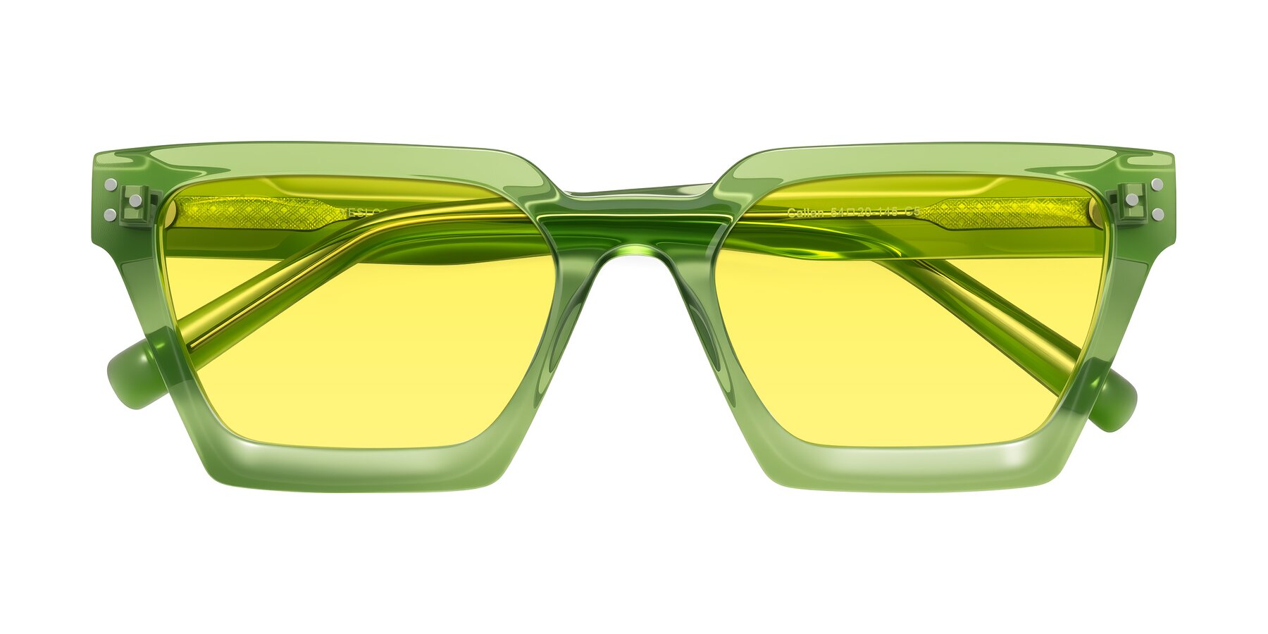 Folded Front of Callan in Grass Green with Medium Yellow Tinted Lenses